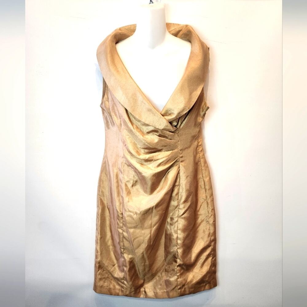 Evan Picone Petites Gold Sleeveless Shawl‎ Collar  Dress Size 12 P